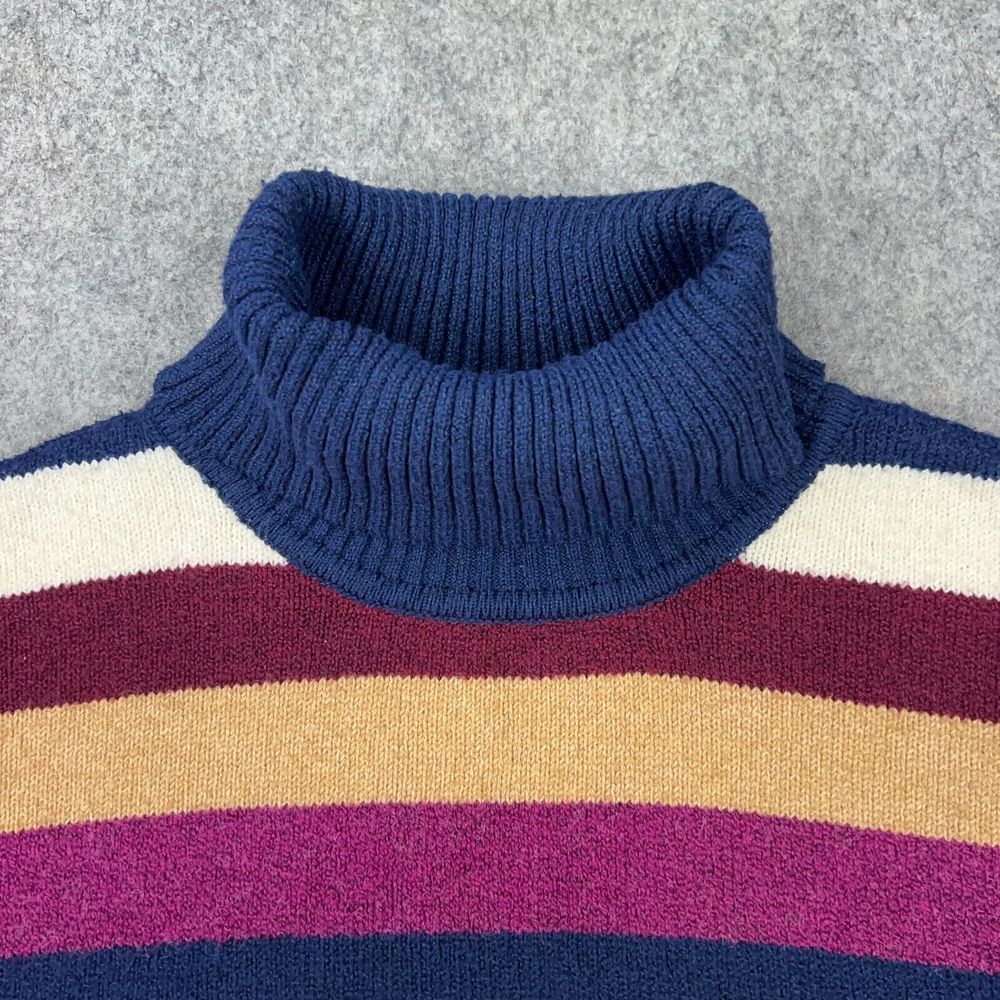 VTG St Johns Bay Sweater Womens Medium Multicolor Striped Turtleneck Side Button - Picture 3 of 10